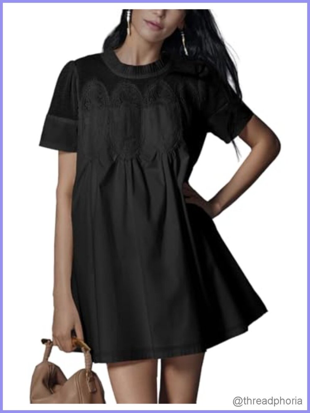 Women's Lace Babydoll Mini Dress Summer Short Sleeve Sundress